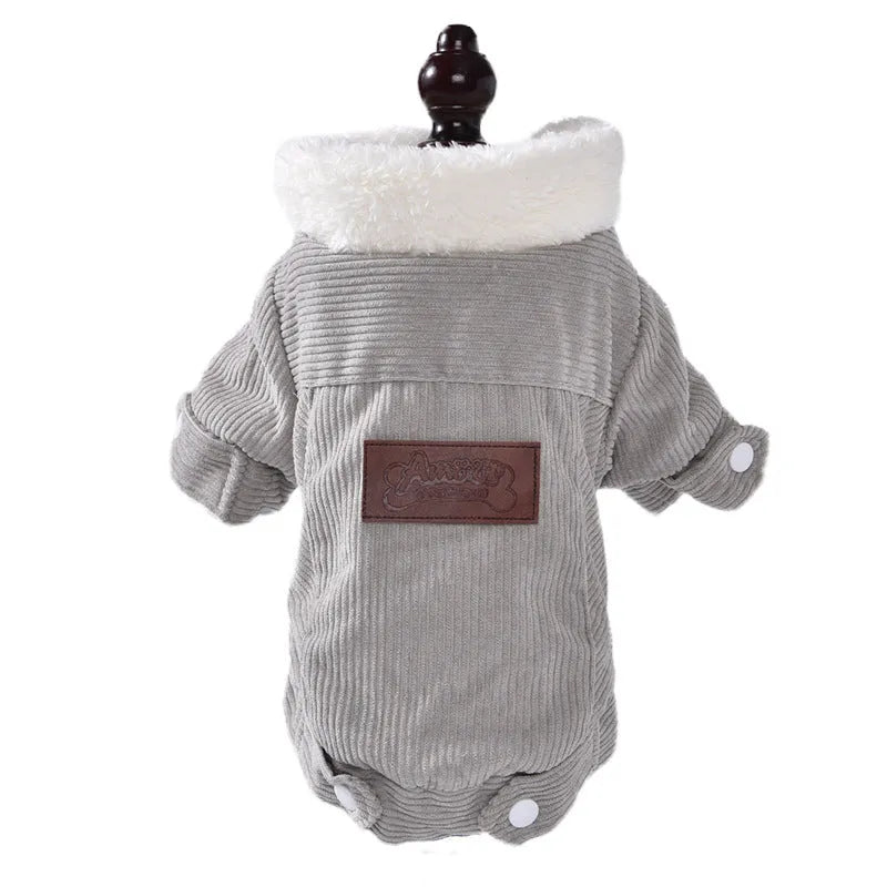 Grey lambswool lined pet vest with fleece padding for dog winter clothing