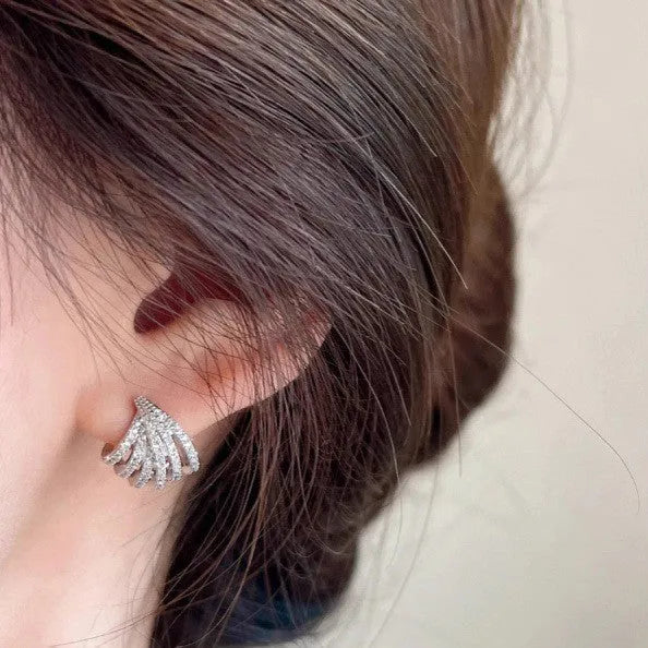 Zircon geometric drop earrings with electroplated platinum finish and line design elements
