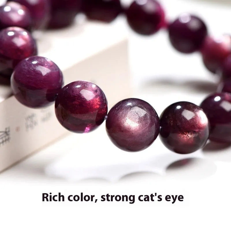 Natural purple lepidolite crystal bracelet with polished round beads in geometry style
