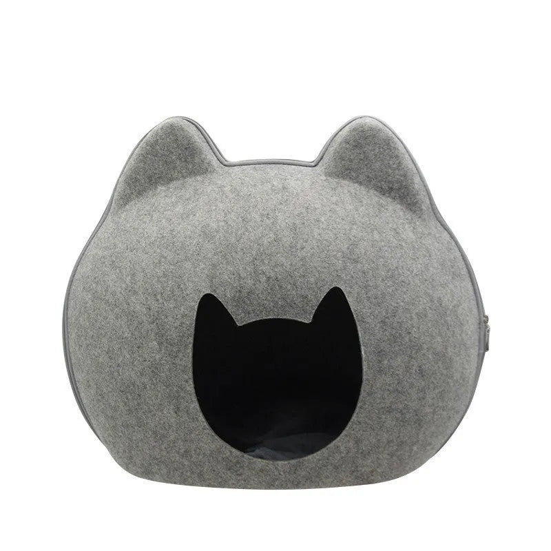 Enclosed felt cat litter house in grey, size 54x38x45cm, with entry hole on front side