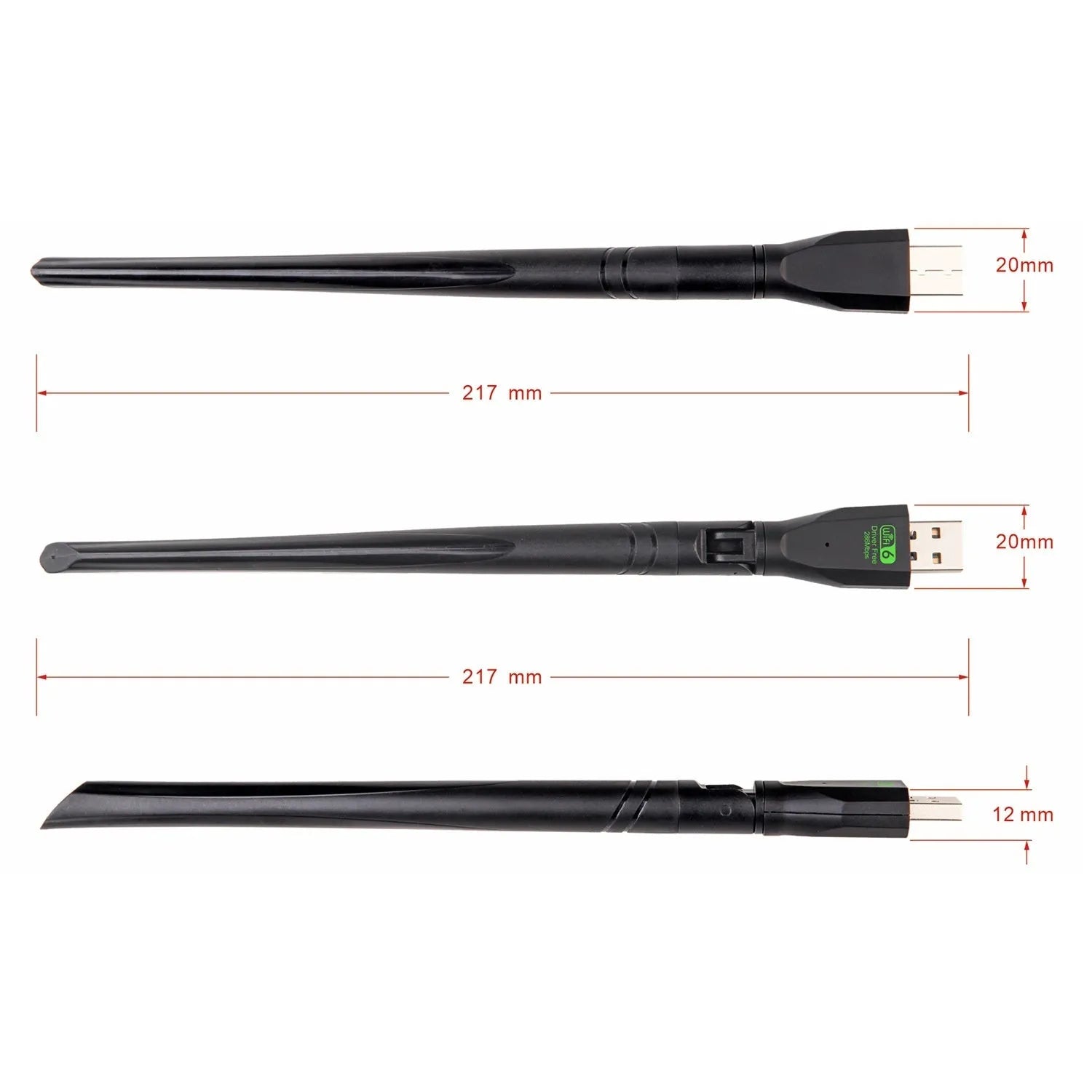Black USB WiFi 6 wireless network card adapter for PC and laptop dual-band connectivity.