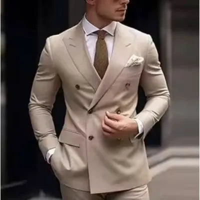 Men's Korean style slim fit two-piece business suit in cotton blend polyester fabric