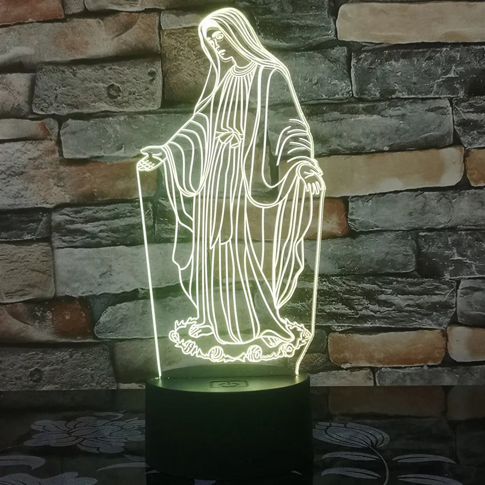 3D LED night light showing colourful dual-ring pattern from laser-engraved acrylic plate with touch control base