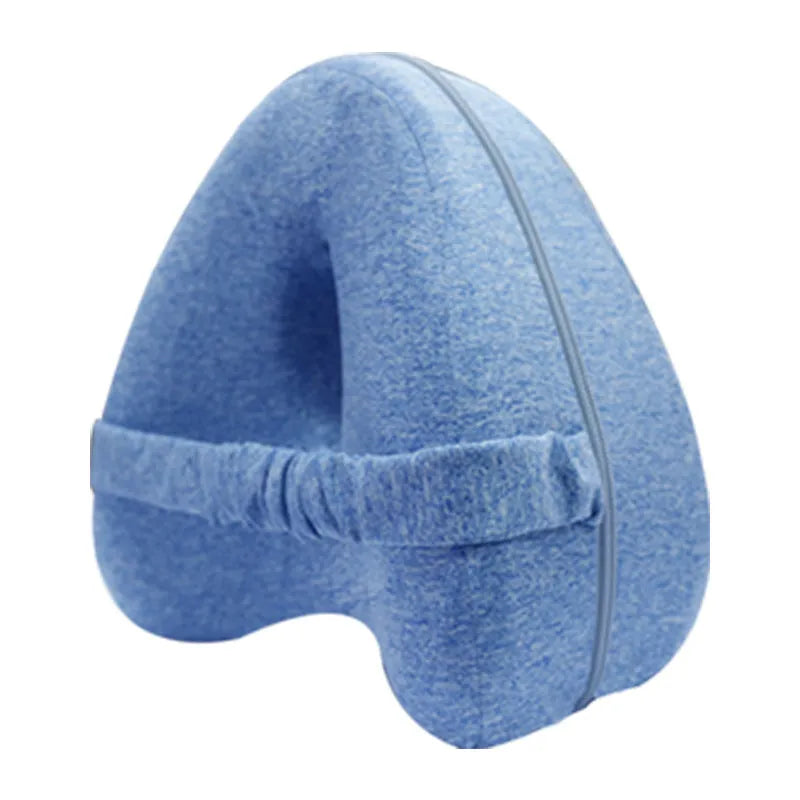 Heart-shaped memory foam leg pillow in blue colour with dimensions 25x23x13cm