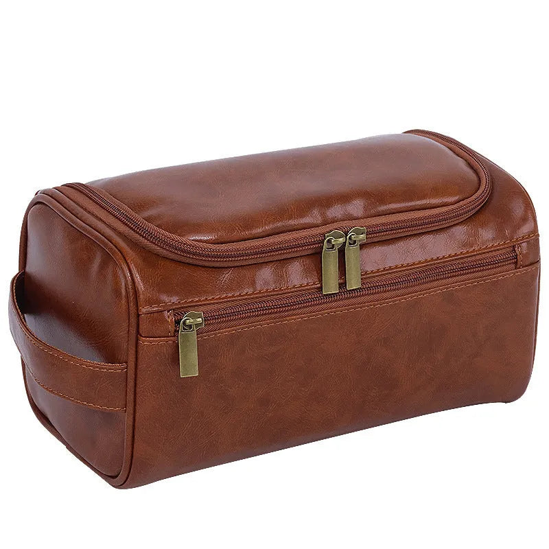 Large capacity waterproof cosmetic bag in retro style, available in PU leather or Oxford cloth materials.