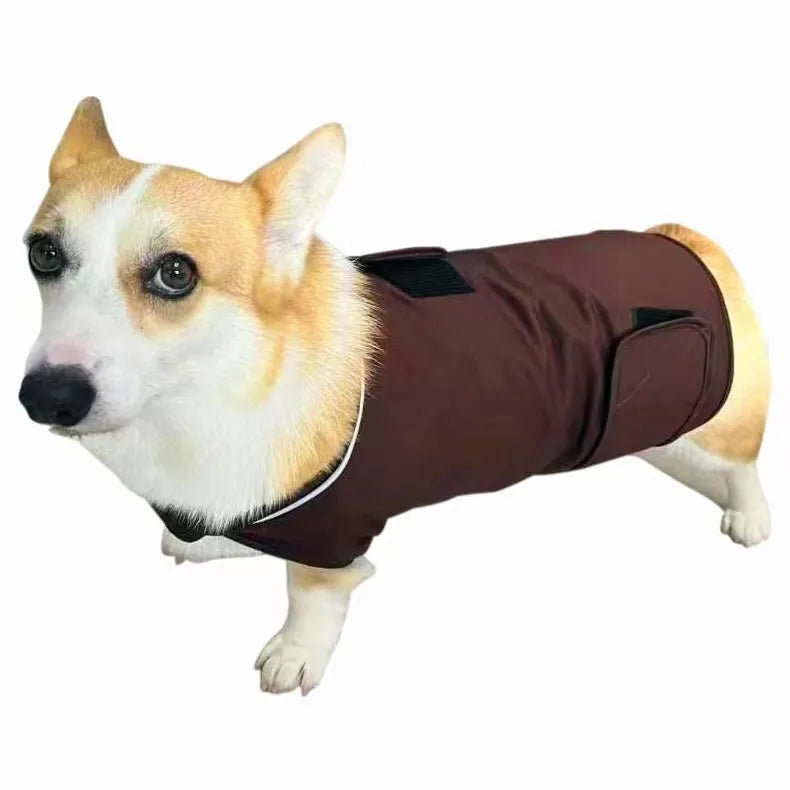 Brown dog anxiety tank top made from Ponte-de-Roma fabric for separation anxiety relief