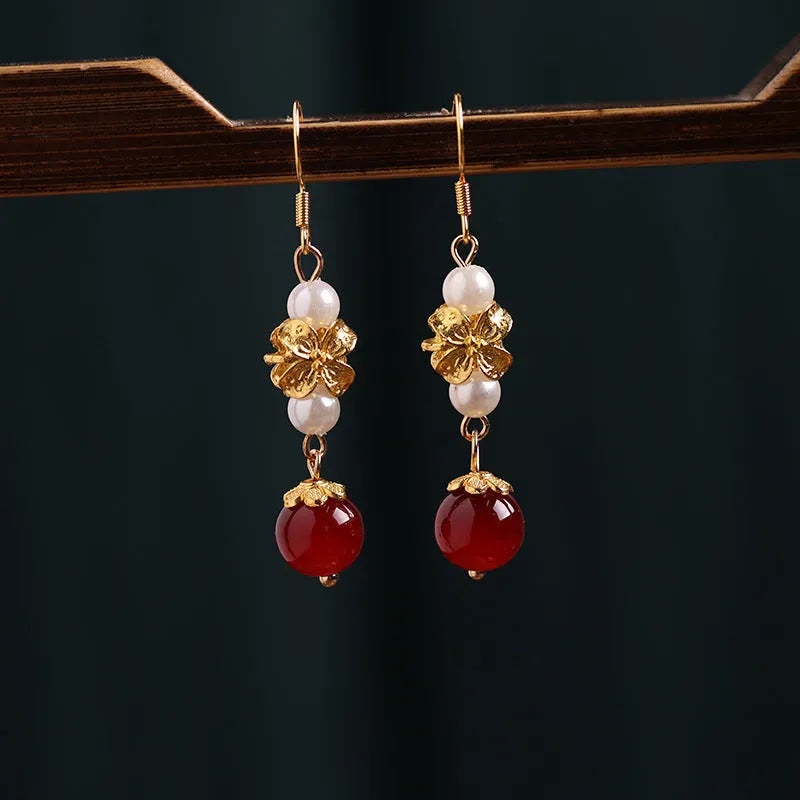 Vintage court style alloy earrings with geometric shape and electroplated finish for Han Cheongsam costume wear