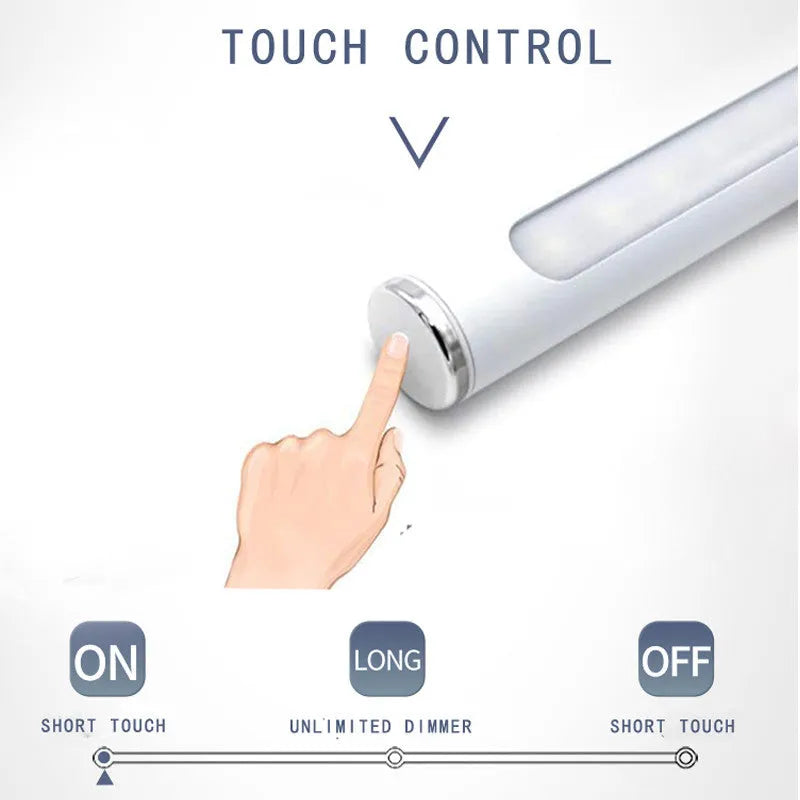 Silver handheld UV disinfection stick on white background, USB rechargeable, 20x300mm, PC aluminium construction