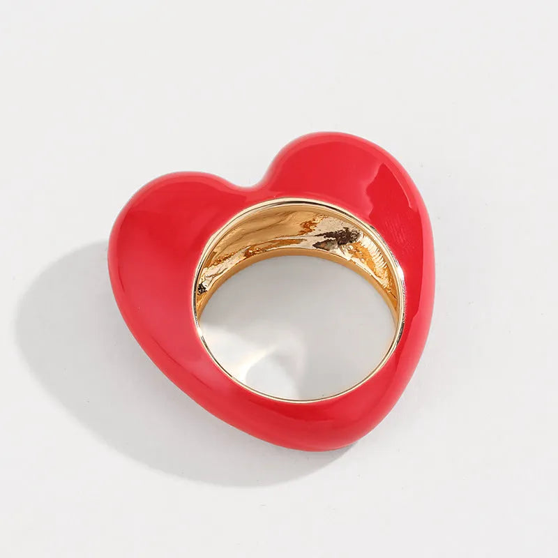 Colourful 3D enamel heart ring in zinc alloy with romantic design elements