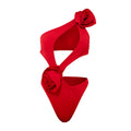 Red solid colour hollow out one piece swimsuit with matching short skirt set for women