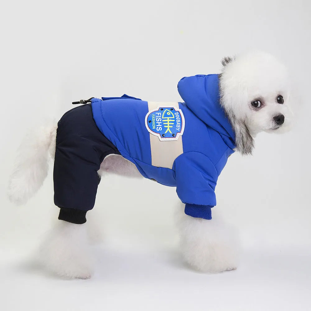 Wool dog snow coat with long back coverage in blue, grey, red colours sizes S to XXL