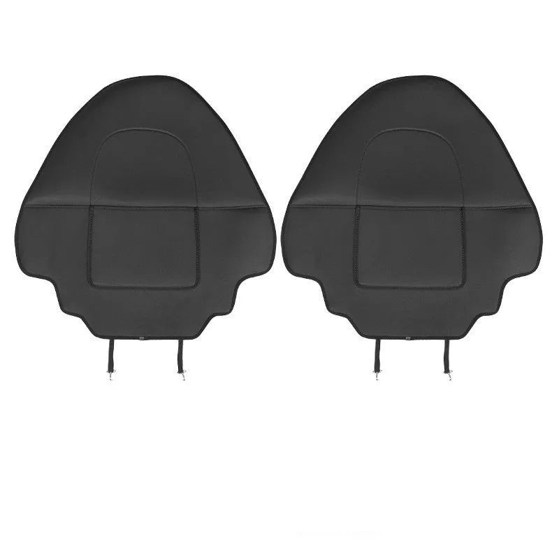 Black leather anti-kick pad for car rear seat protection with centre pocket.