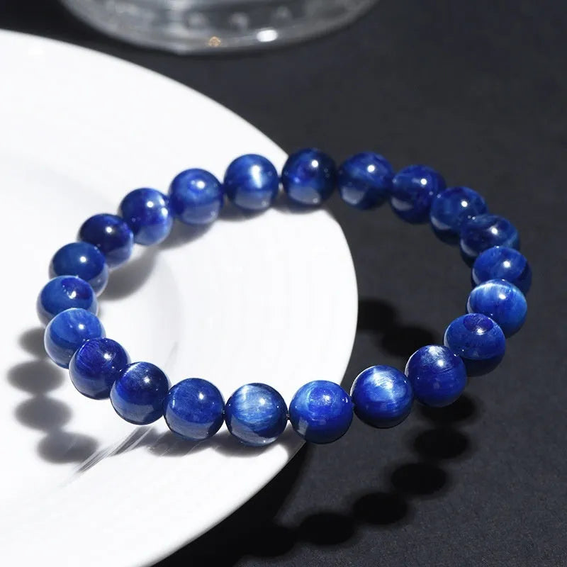 Blue crystal bracelet with spherical beads and Ruyi elements, polished 7A grade material