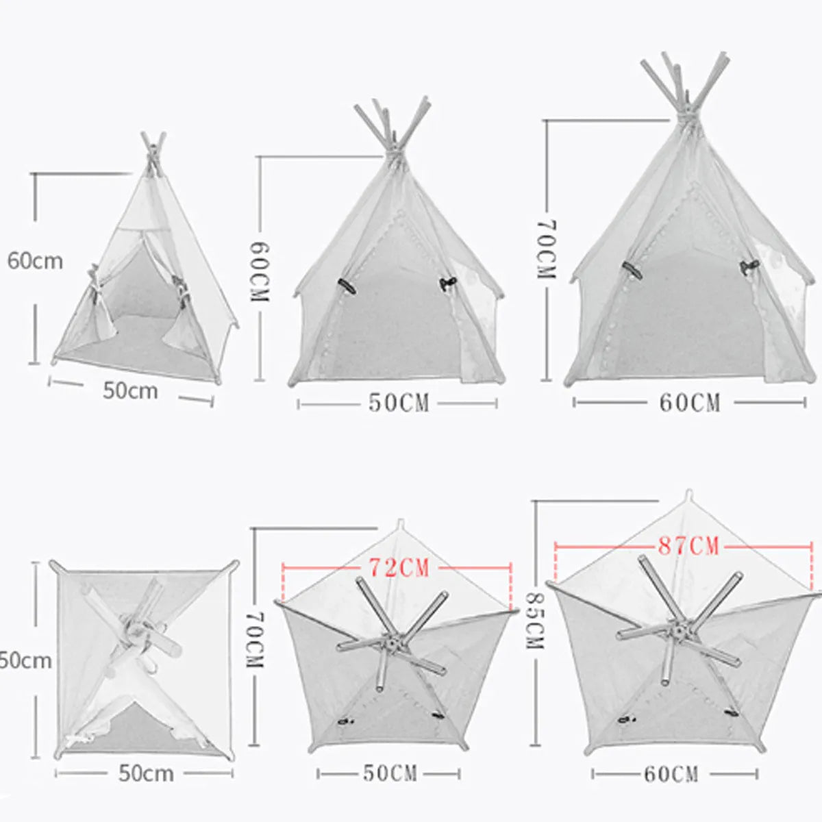 White striped linen teepee tent pet bed with cushion for small dog or cat