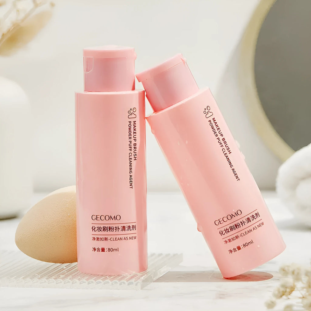 Makeup brush cleaner kit with 80ml detergent and 75ml spray for sponge and beauty blender cleaning