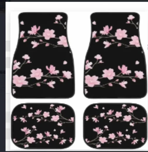 Four-piece set of black printed rubber car floor mats with a 20mm thickness and waterproof lining.