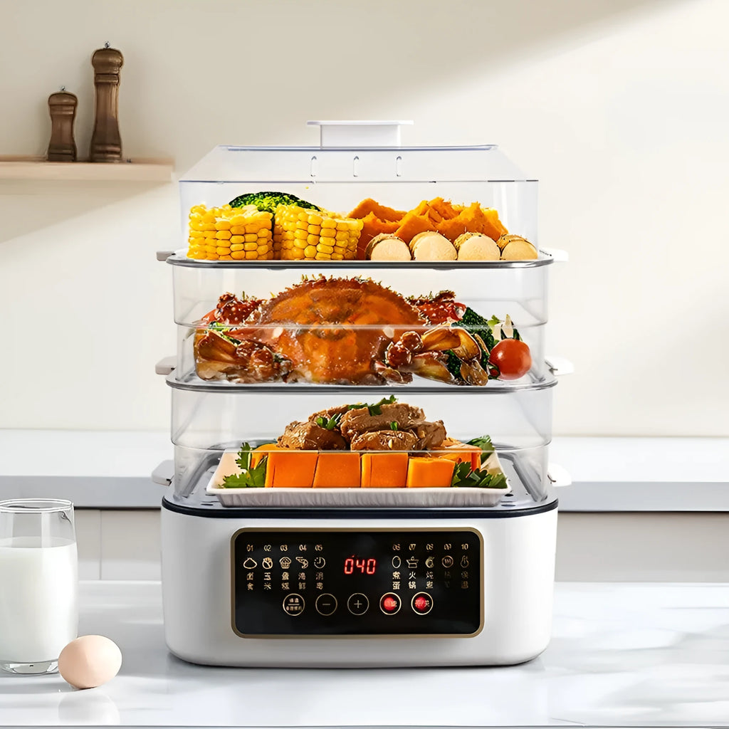 28L stainless steel electric food steamer with PP inner liner and steaming rack