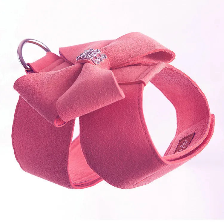 Cute fashion bowknot puppy chest strap in microfiber available in pink, blue and orange colours
