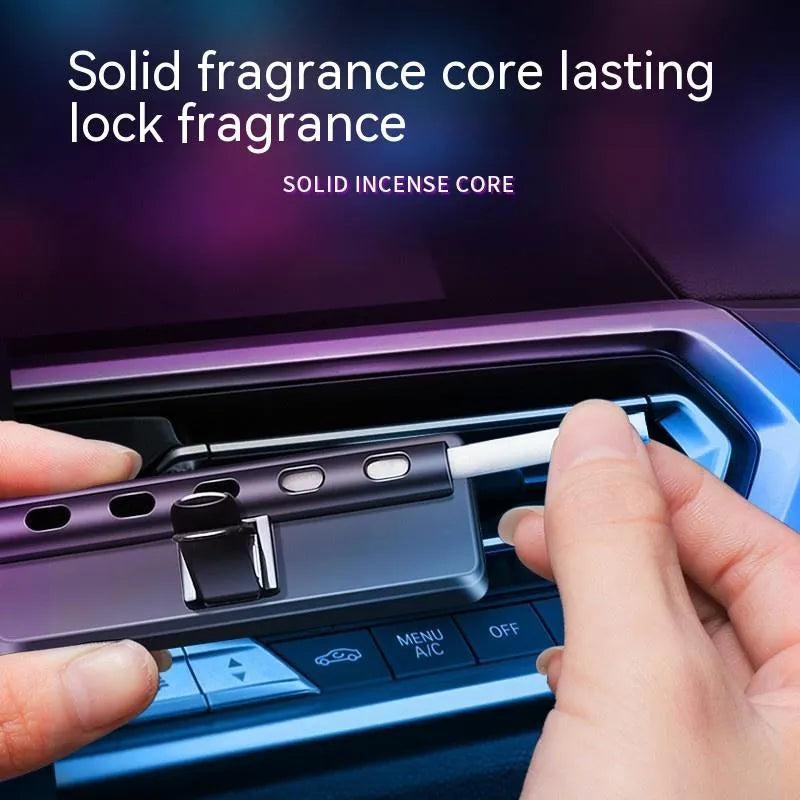 Black automobile aromatherapy air outlet ambience light with LED display and fragrance stick