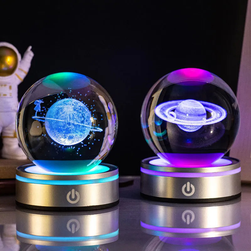 Creative 3D inner carving luminous crystal ball night lamp with colourful gradient and round touch base, 8cm, white crystal