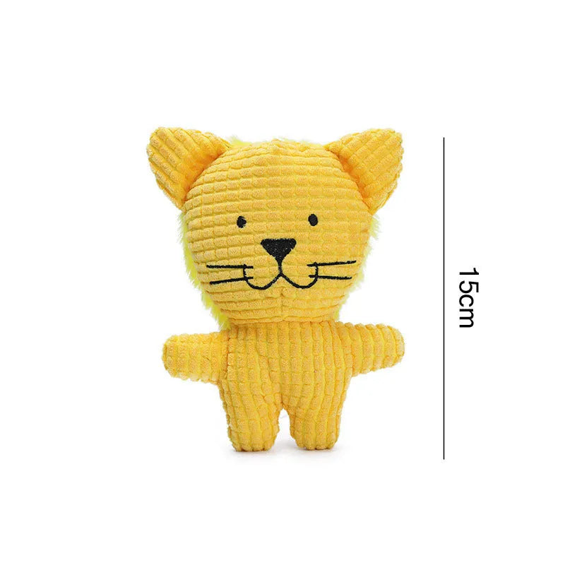 Animal shape plush dog chew toy with squeaker sound in multiple colour options