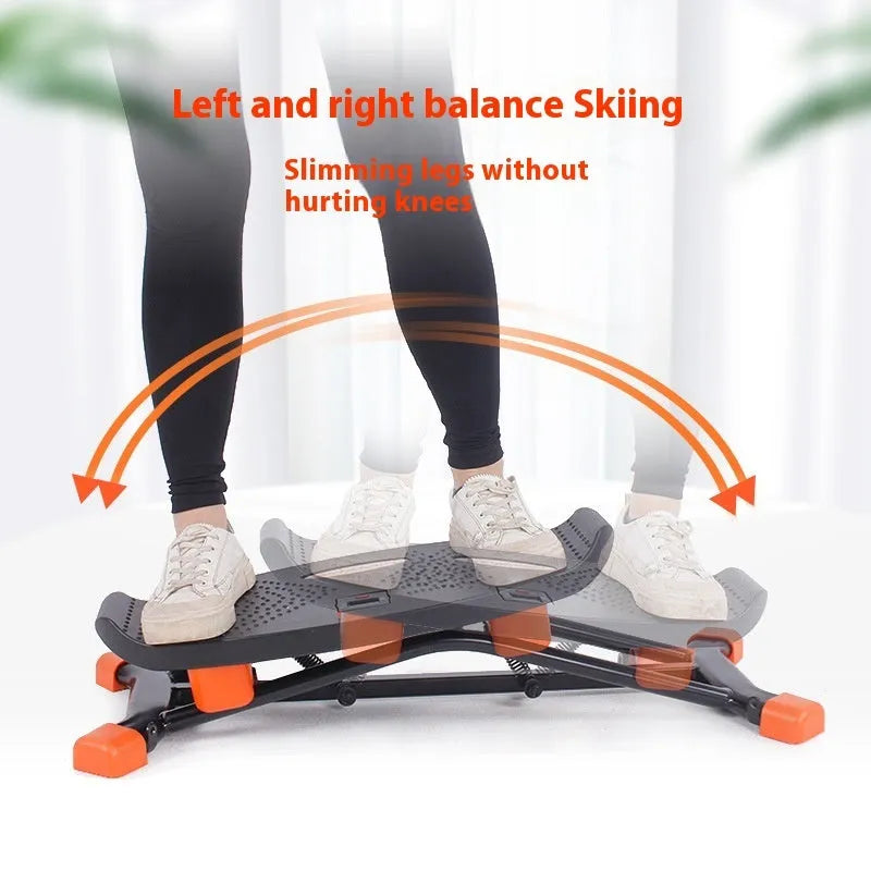 JS101A black mini fitness skiing machine with elastic hand straps for indoor home exercise