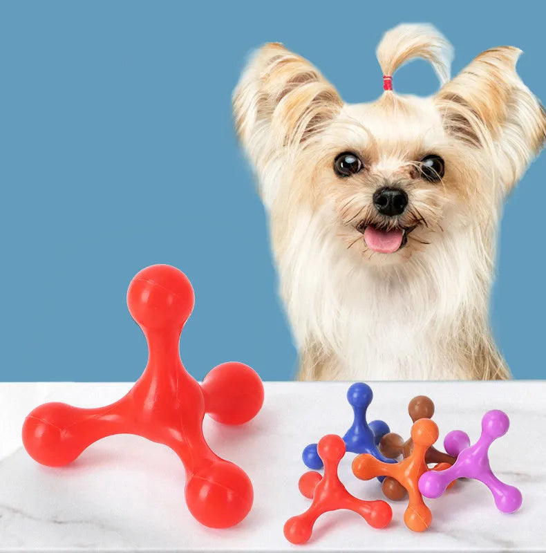 Three-legged silicone chew toy for small and medium dogs in various colours