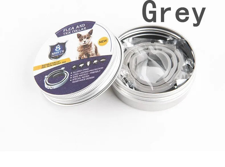 Adjustable pet anti-mosquito collar for cats and dogs, made with TPR silica gel and natural plant extracts, waterproof design