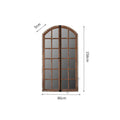 Distressed log-coloured wooden frame fake window wall mirror with single glass pane.