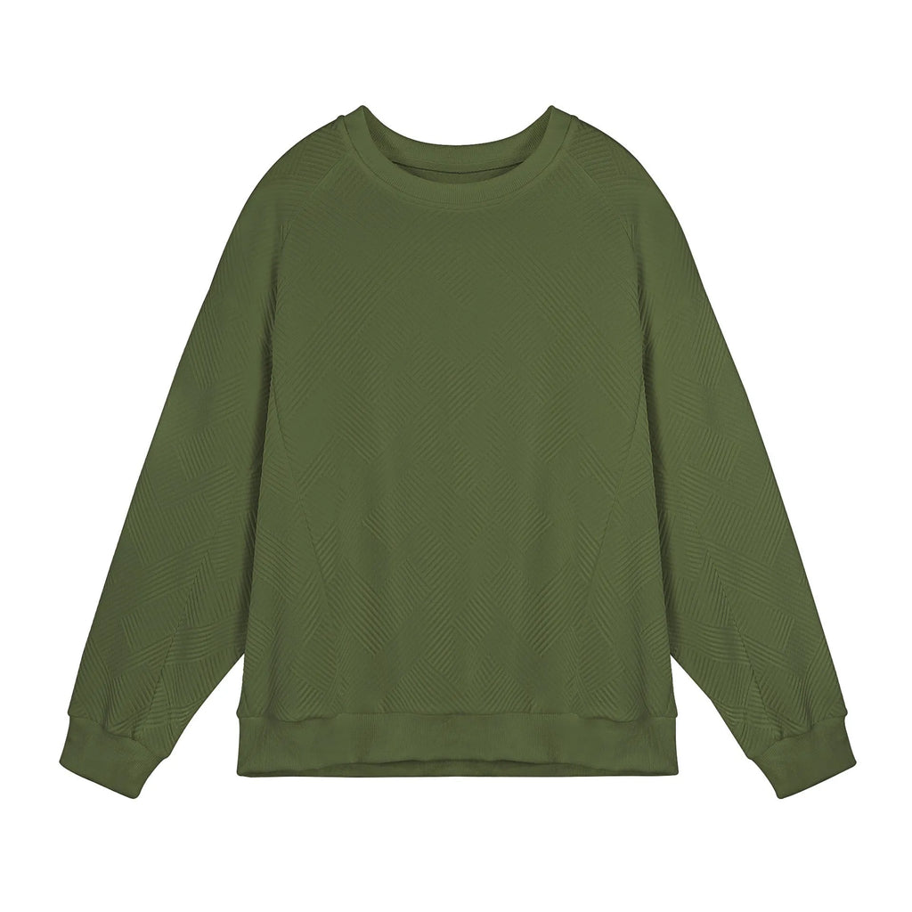 Men's loose fit long-sleeved twill jacquard sweater in a solid colour on a hanger