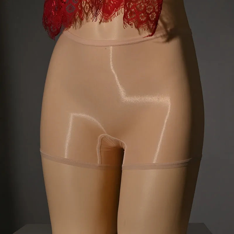Shiny men's seamless underwear stockings in multiple colours on a mid waist model