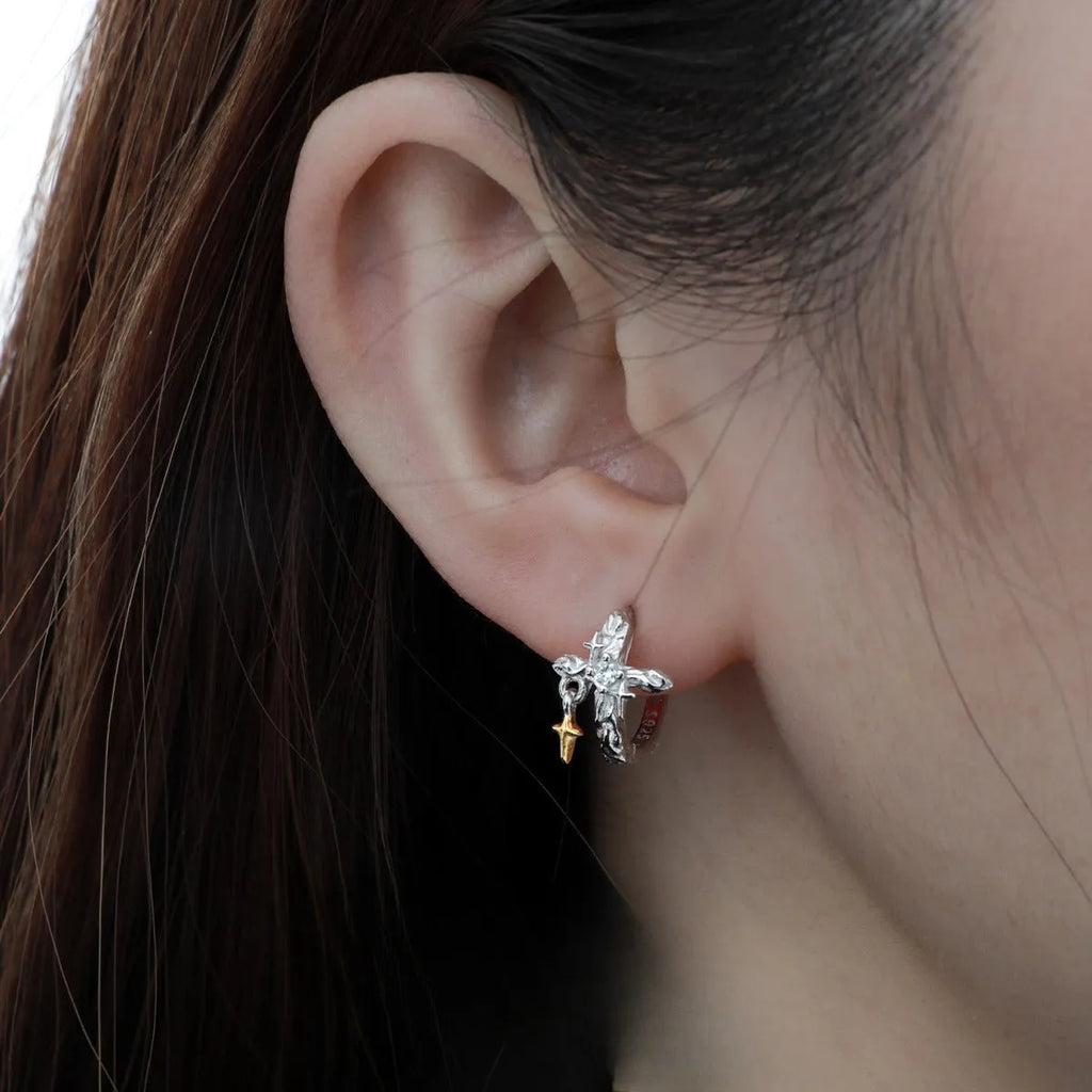 XINGX women's cross earrings in 925 silver with geometric design and white gold colour finish