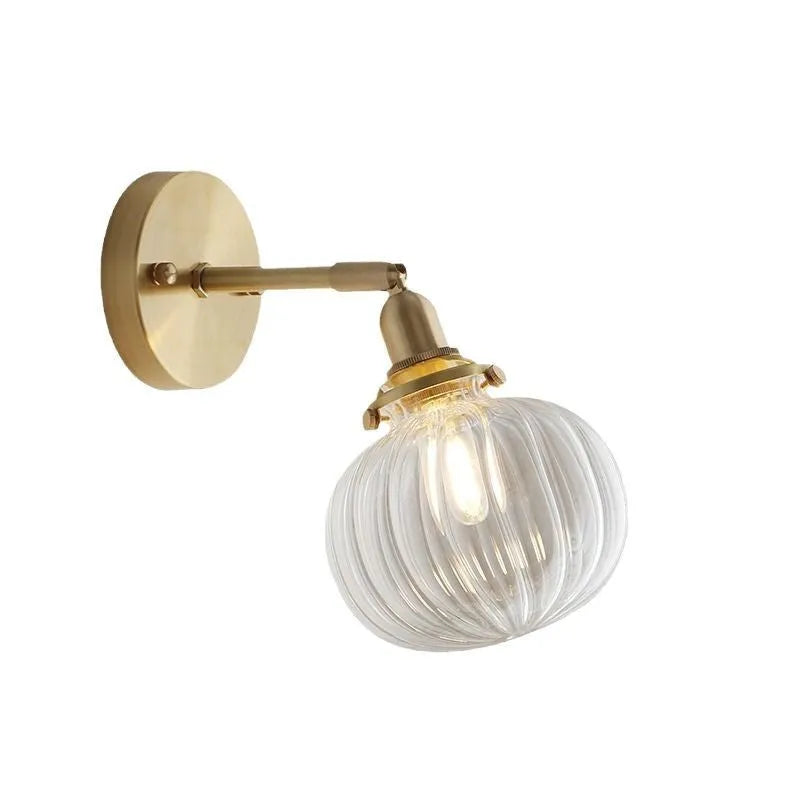 Pumpkin-shaped glass wall lamp for living room or bedroom with water ripple transparent glass finish