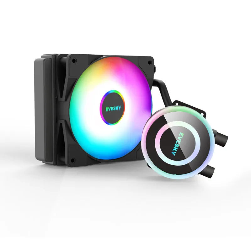 Aluminium CPU radiator with RGB fan options in 120mm, 240mm, and 360mm sizes