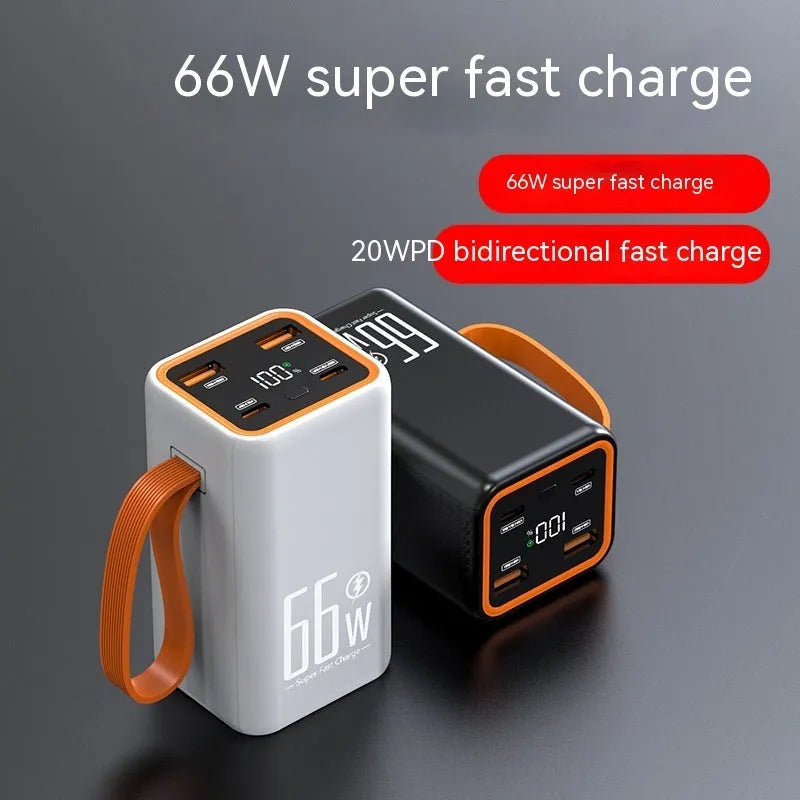 PD66W 20000 mAh fast charge power bank in black and white colours showing creative design