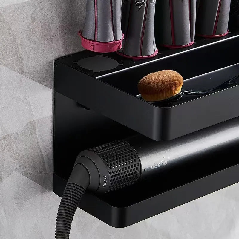 White punch-free double-layer aluminium bathroom storage rack for Marcel wavers and hair curlers