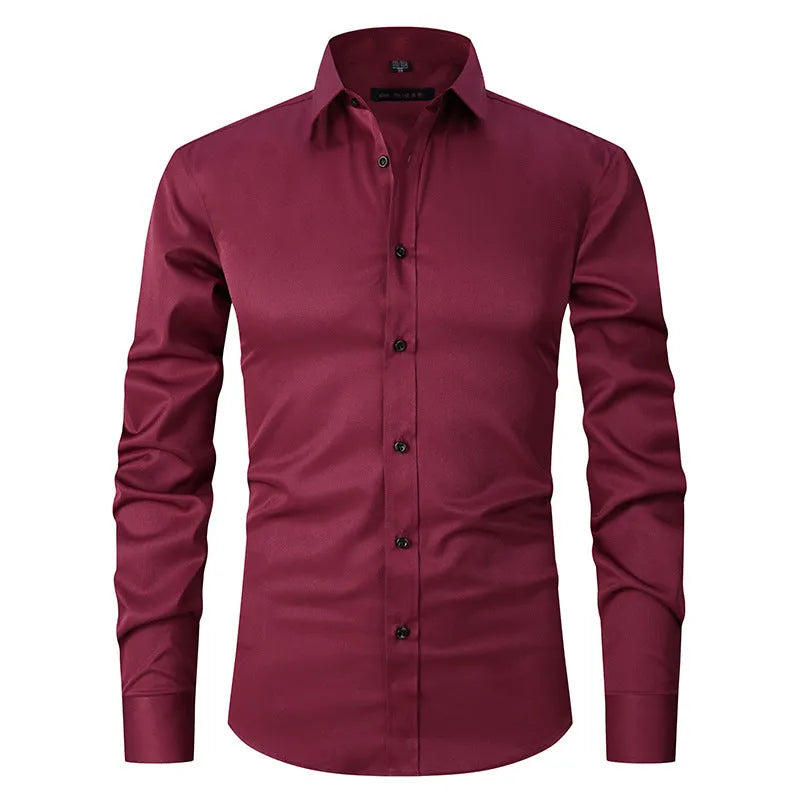 Men's long sleeve stretch work shirt in polyester fabric showing front view