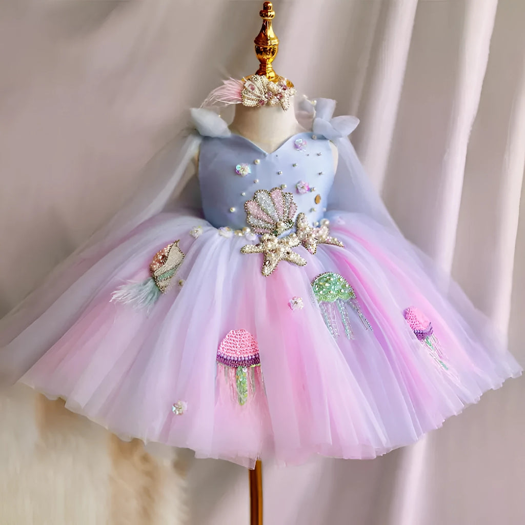 Children's linen pettiskirt princess dress for girls in picture colour, available in 80cm to 160cm heights