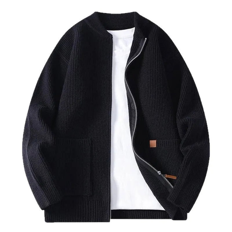 Men's striped cardigan jacket in polyvinyl alcohol fiber blend available in five colours with straight cut silhouette