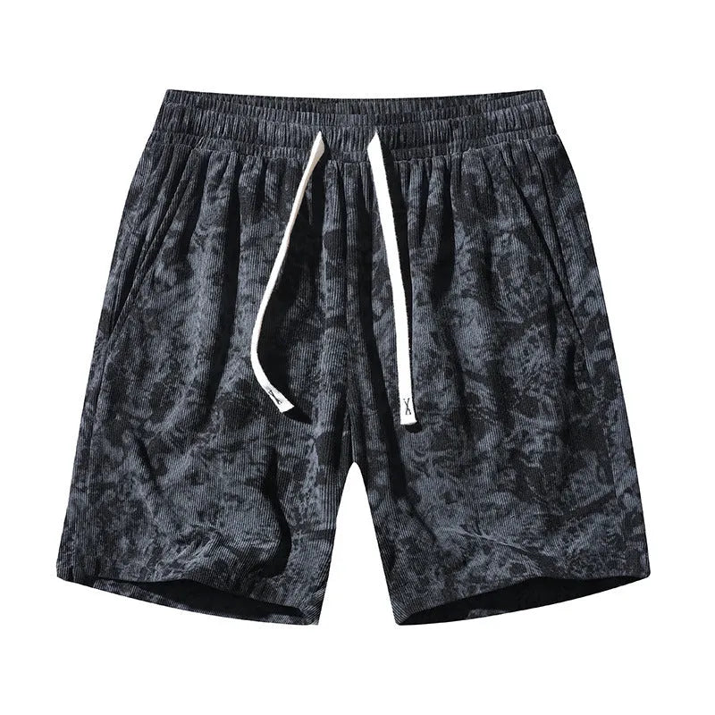 Men's camouflage pattern corduroy athletic shorts with straight leg and high waist design