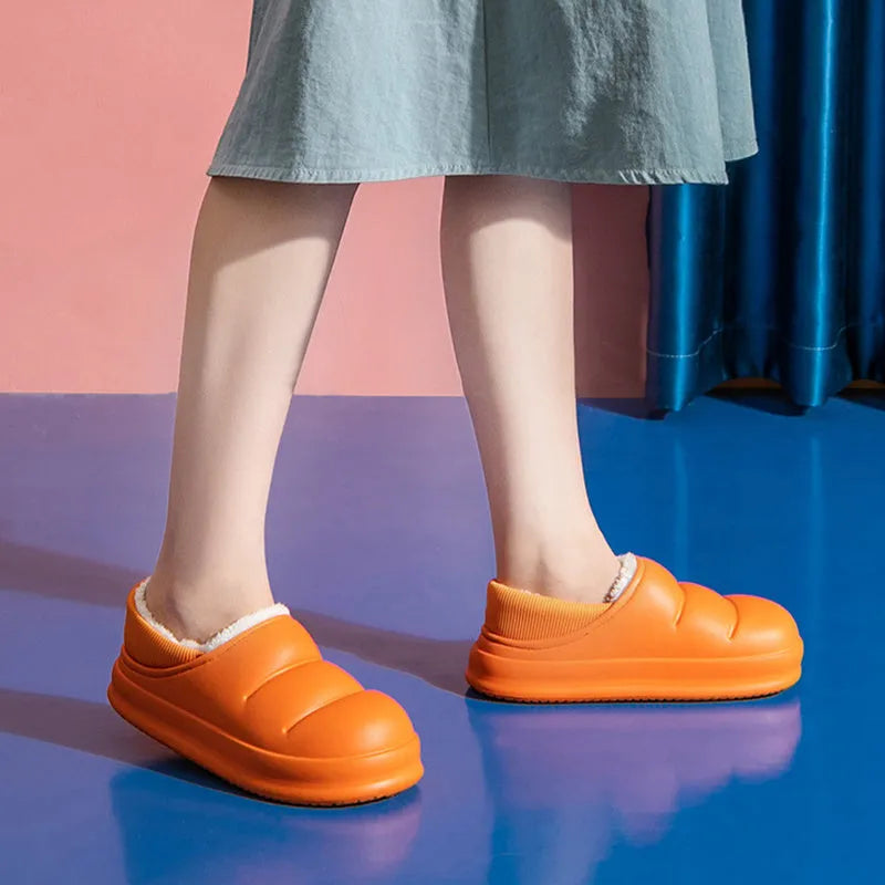 Women's waterproof cotton slippers with plush lining in multiple colour options