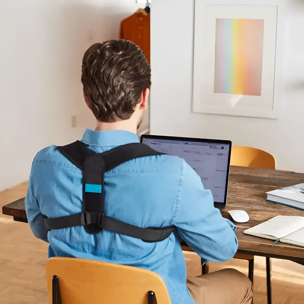 Black adjustable posture correction strap for back support