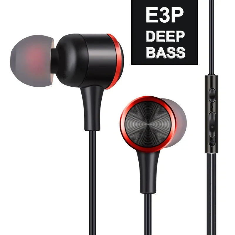 Wired in-ear headset with 3.5mm plug, silicone ear caps, and 1.2m TPE cable
