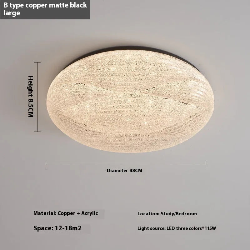 Modern light luxury cream style copper round ceiling lamp for bedroom with 26cm diameter option