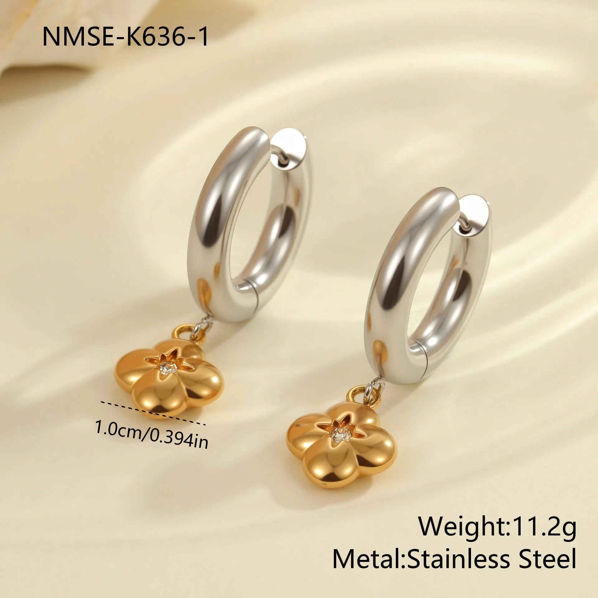 Christmas tree design earrings in stainless steel with 18K gold electroplated silver-tone finish