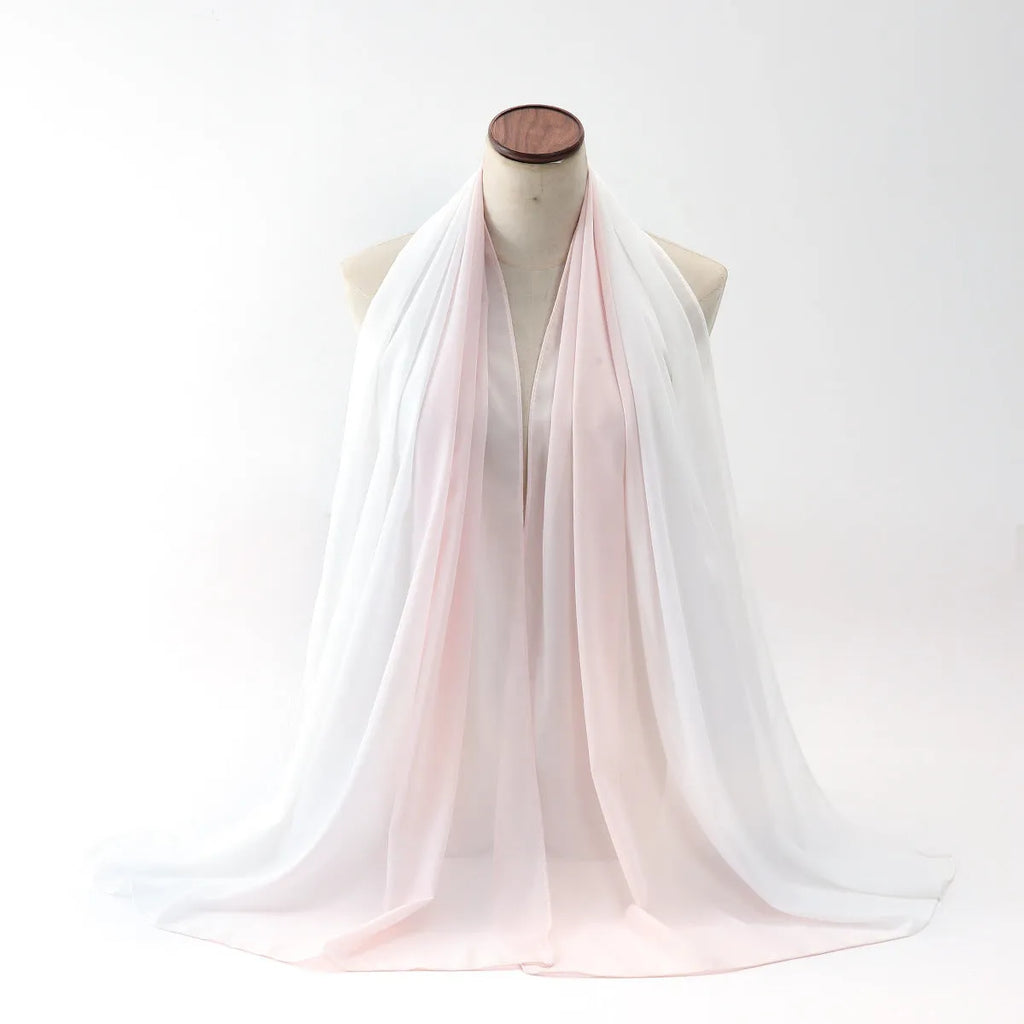 Women's chiffon bubble towel scarf in summer colours showing texture and length