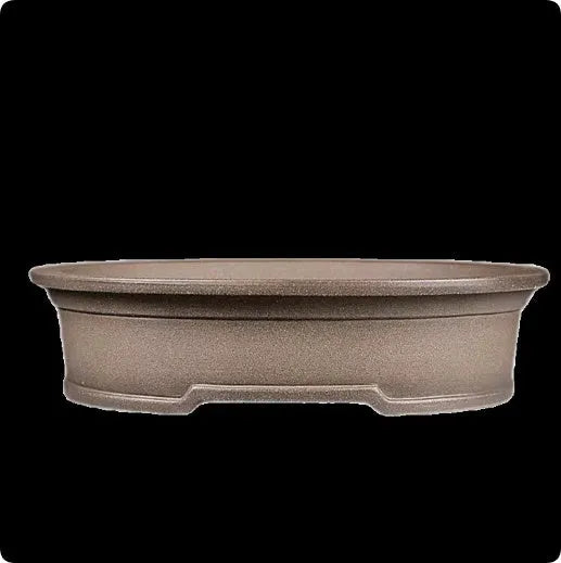 Handmade antique oval bonsai pot in purple sand pottery measuring 25x21x6.3cm