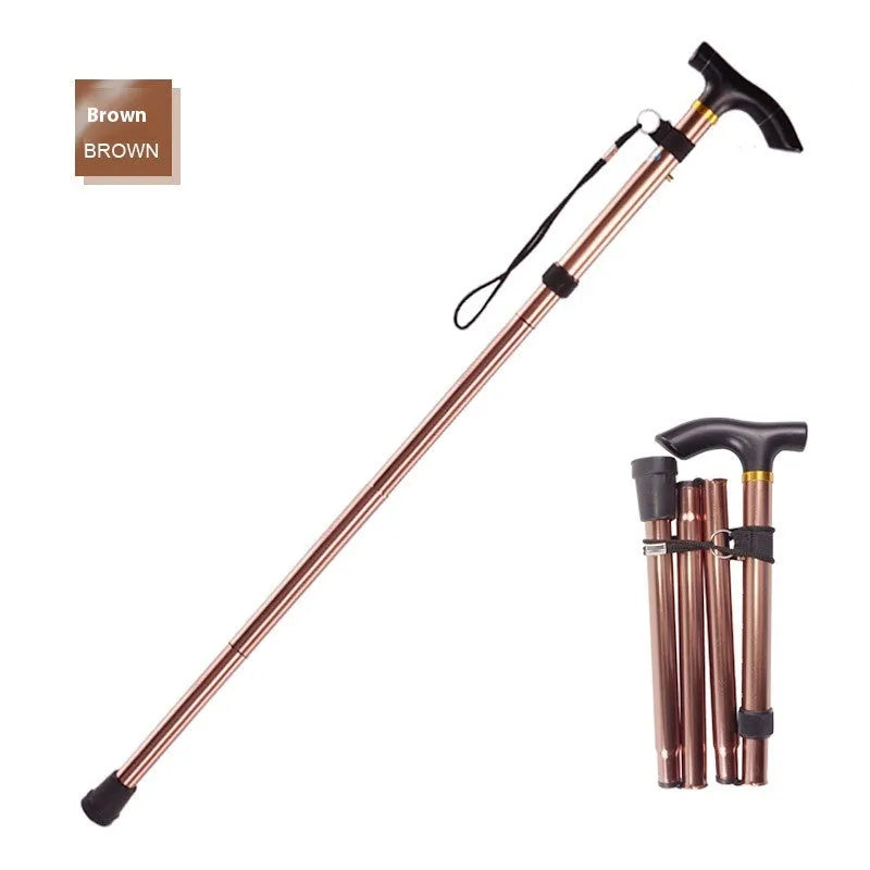 Aluminium alloy folding walking cane extended to show adjustable 85-95cm length