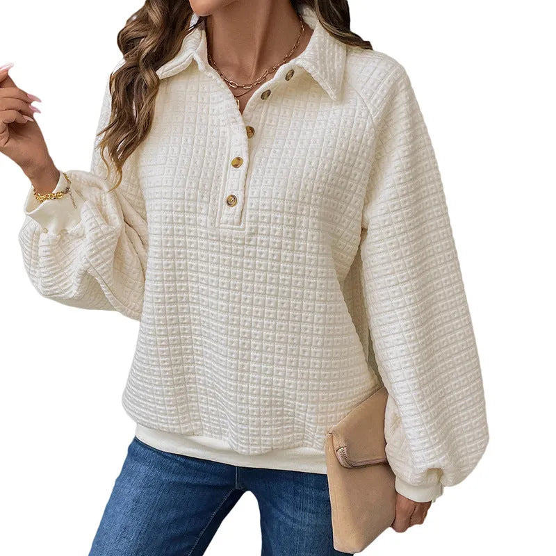 Women's polo collar thickened sweater in solid colour with long sleeves