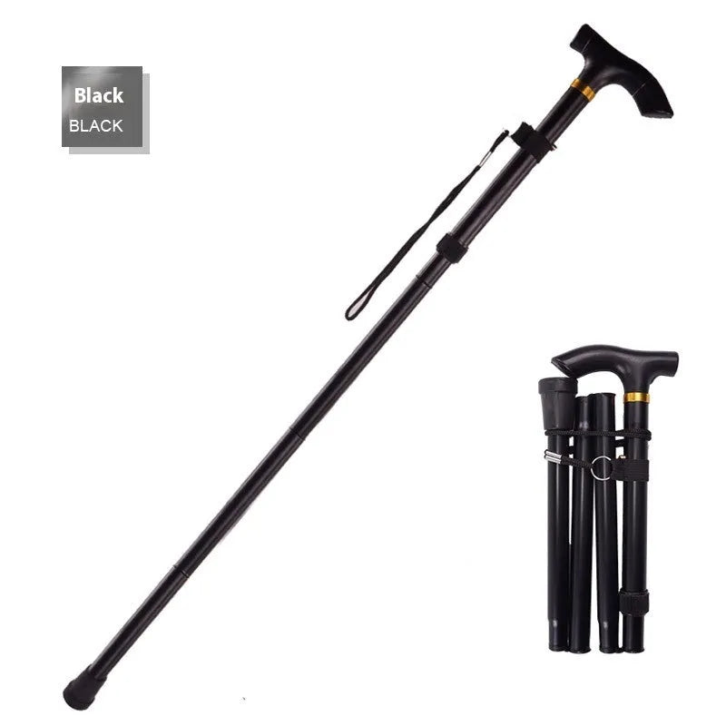 Aluminium alloy folding walking cane extended to show adjustable 85-95cm length